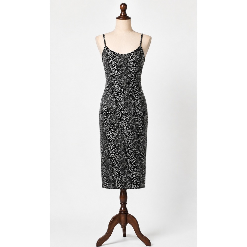 Planet Gold Metallic Animal Print Bodycon Midi Dress Size M